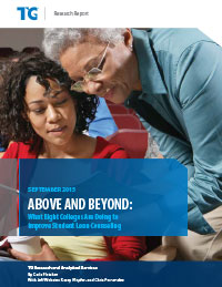 A screenshot of the Trellis report "Above and Beyond: What Eight Colleges are Doing to Improve Student Loan Counseling".