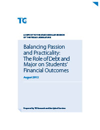 A screenshot of the Trellis report "Balancing Passion and Practicality: The Role of Debt and Major on Students' Financial Outcomes".