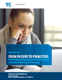 A screenshot of the Trellis report "From Passive to Proactive: Understanding and Improving the Borrower Experience with Online Student Loan Exit Counseling".