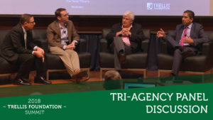 A screenshot image of the Tri-Agency Panel Discussion from the 2018 Trellis Foundation Summit.