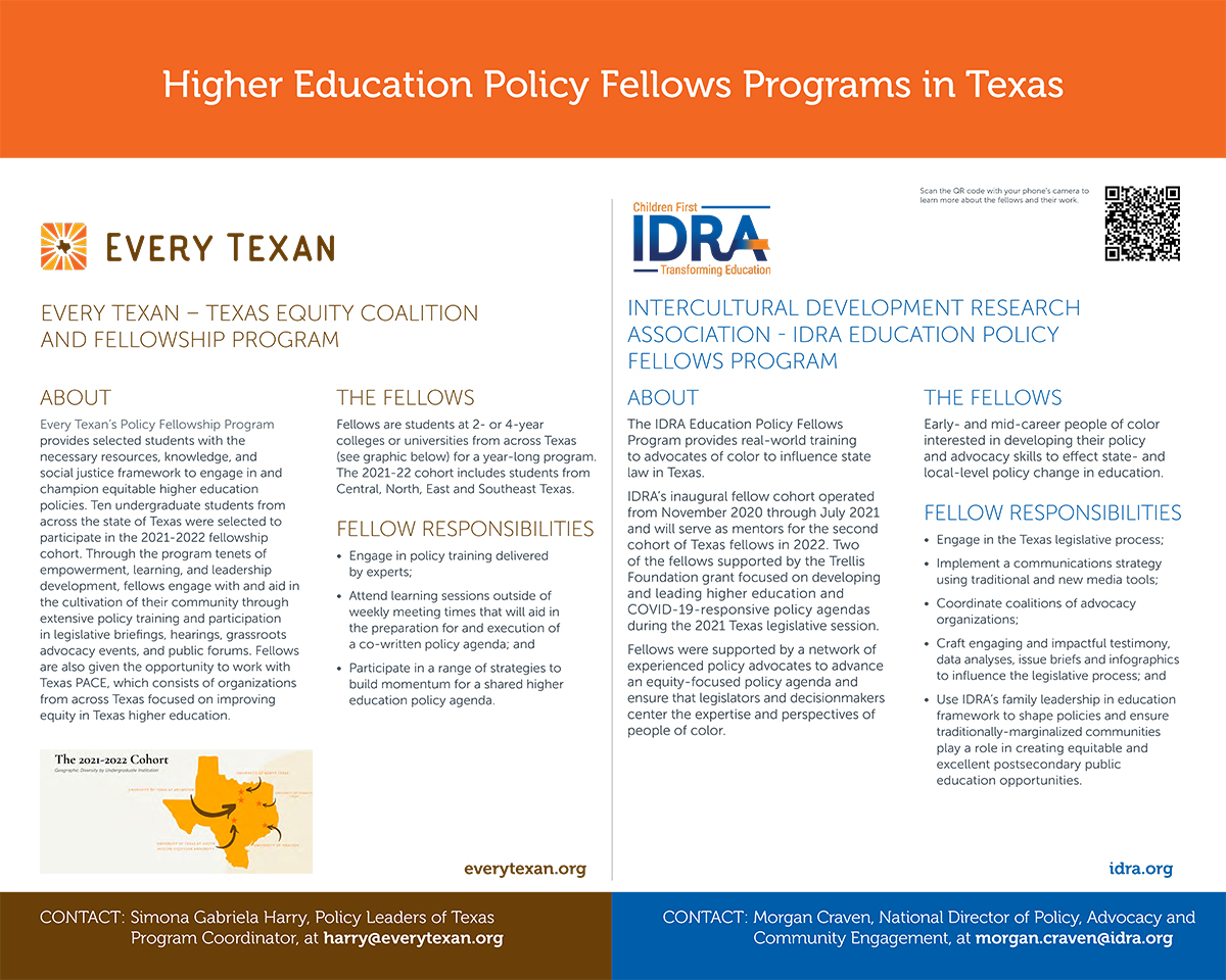 Poster for Higher Education Policy Fellows Programs in Texas